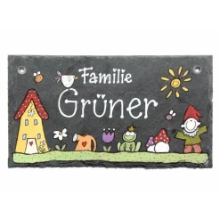 personalisiertes Hochzeitsgeschenk Türschild Familie aus Schiefer mit Name, besonderes Geschenk zum Hochzeitstag