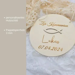 Personalisiertes Holzschild | Kinderzimmerschild | Geschenke zur Kommunion | Geldgeschenk Taufe | Konfirmationsgeschenk