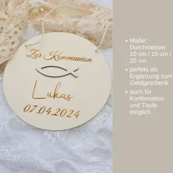 Personalisiertes Holzschild | Kinderzimmerschild | Geschenke zur Kommunion | Geldgeschenk Taufe | Konfirmationsgeschenk