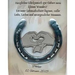 Personalisiertes Hufeisen Geburtsgeschenk – Einzigartige Wanddeko zur Geburt mit echtem Hufeisen