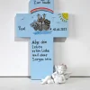 Personalisiertes Kinderkreuz Arche Noah – Handbemaltes Taufkreuz mit Schutzengel & Wunschtext – Taufgeschenk für Jungen