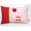 personalisiertes Kissen Namenskissen Geschenk zur Geburt Taufe Geburtstag Kindergarten- oder Schulstart in rosa und rot für Mädchen mit gesticktem Marienkäfer