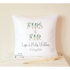 Personalisiertes Kissen zur Hochzeit Brautpaar Hochzeitsgeschenk Lineart