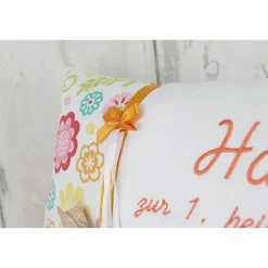 Personalisiertes Kissen zur Kommunion oder Konfirmation, in bunt und weiß, aus Baumwollstoff, ein tolles Geschenk.