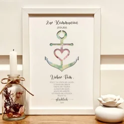 Personalisiertes Kommunionsgeschenk – Geldgeschenk im Bilderrahmen mit Anker & Name