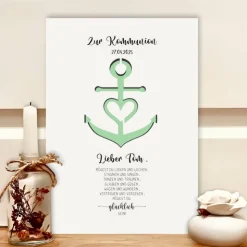 Personalisiertes Kommunionsgeschenk – Geldgeschenk im Bilderrahmen mit Anker & Name