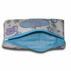 Personalisiertes Kosmetiktäschchen mit eigenem Wunschtext Fahrrad-Design in blau lila mit Blumen Monogramm Stickerei