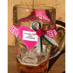 Personalisiertes Maßkrug-Strumpfband mit Karorüsche & Filzherz – Wiesn Krugband