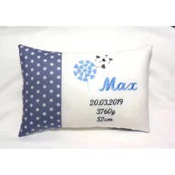 personalisiertes Namenskissen Geschenk zur Kommunion Konfirmation Geburt Taufe in grau weiß
