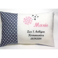 Personalisiertes Namenskissen zur Kommunion, Taufe & Geburt – Geschenk für Mädchen & Jungen – verschiedene Stickfarben – 20cm x 30cm