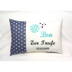 Personalisiertes Namenskissen zur Kommunion, Taufe & Geburt – Geschenk für Mädchen & Jungen – verschiedene Stickfarben – 20cm x 30cm