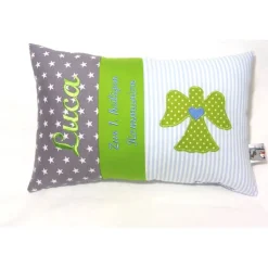 Personalisiertes Namenskissen zur Geburt oder Taufe – Kissen Geschenk für Jungen & Mädchen mit Engelmotiv, 20cm x 30cm