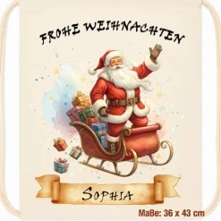Personalisiertes Nikolaussäckchen mit Name – Weihnachtsgeschenkbeutel Rentier, Leinen-Optik, 36x43cm, Natur, Kordelzug
