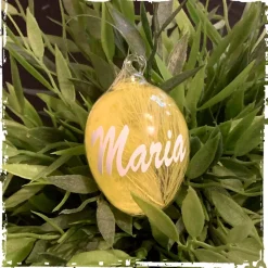 Personalisiertes Osterei aus Glas mit bunter Feder - zum hängen und legen!