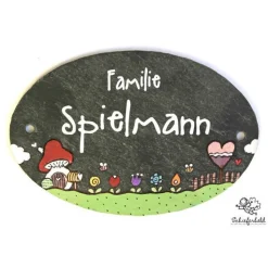 Personalisiertes Schieferschild bunt – exklusives Haustürschild für Familien, handbemalt & wetterfest, Geschenkidee zum Einzug