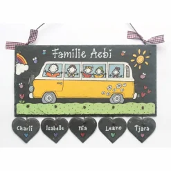 Personalisiertes Schiefer Türschild Familie – Handgemachtes Namensschild mit Herzanhängern, wetterfest & individuell gestaltet