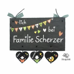 Personalisiertes Schiefertürschild – Geschenk für Frauen & Männer zu Hochzeit, Einzug, Geburtstag & mehr – Handgemacht, wetterfest, individuell