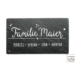 Personalisiertes Schiefertürschild Familie – Individuelles Hochzeitsgeschenk mit Namen, wetterfest, handgemacht, exklusives Paargeschenk, Andenken Hochzeit, Jahrestagsgeschenk