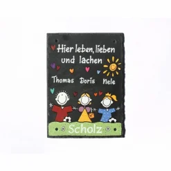 Personalisiertes Schiefer Türschild – Individuelles Hauseingangsschild mit Namen & Figuren, wetterfest & handgemacht