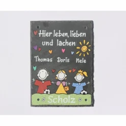 Personalisiertes Schiefer Türschild – Individuelles Hauseingangsschild mit Namen & Figuren, wetterfest & handgemacht