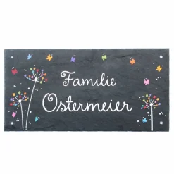 Personalisiertes Schiefertürschild mit Pusteblumen – Namensschild für Familien, handgemacht & wetterfest