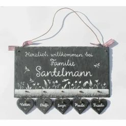Personalisiertes Schiefertürschild – Handbemalt & Wetterfest – Individuelles Geschenk für Familie, Einzug & Hochzeit