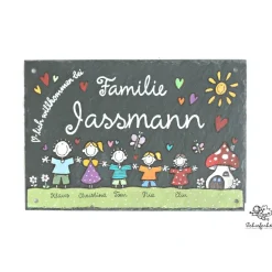 Personalisiertes Schiefer Türschild – Edles Willkommensschild mit Name & Wunschfiguren