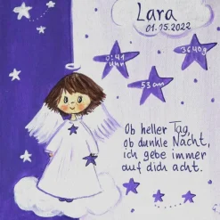 Personalisiertes Schutzengelbild Mädchen – Handgemalt auf Leinwand als Taufgeschenk 20x20
