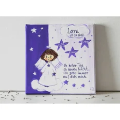 Personalisiertes Schutzengelbild Mädchen – Handgemalt auf Leinwand als Taufgeschenk 20x20