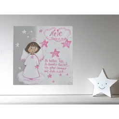 Personalisiertes Schutzengelbild Mädchen – Handgemalt auf Leinwand als Taufgeschenk 20x20