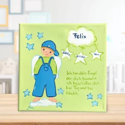 Personalisiertes Schutzengelbild Junge – Handgemaltes Taufgeschenk zur Geburt & Taufe