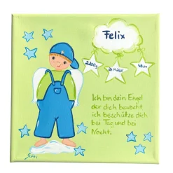 Personalisiertes Schutzengelbild Junge – Handgemaltes Taufgeschenk zur Geburt & Taufe
