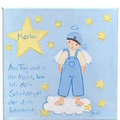 Personalisiertes Schutzengelbild Junge – Handgemaltes Taufgeschenk zur Geburt & Taufe