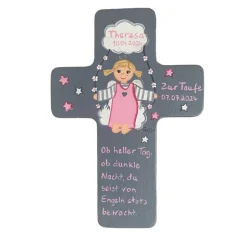 Personalisiertes Schutzengelkreuz Mädchen – Taufkreuz & Kinderkreuz als Geschenk zur Taufe oder Geburt