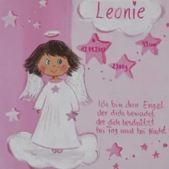 Personalisiertes Schutzengelbild für Mädchen – handgemaltes Taufgeschenk mit Spruch, Engelbild auf Leinwand, Unikat 20x20