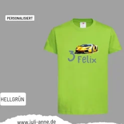 Personalisiertes Shirt GEBURTSTAG Zahl & Name personalisiert Rennauto Gelb Gold