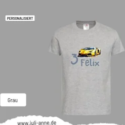 Personalisiertes Shirt GEBURTSTAG Zahl & Name personalisiert Rennauto Gelb Gold