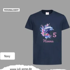 Personalisiertes Shirt GEBURTSTAG Zahl & Name personalisiert Aqua Delfin 2