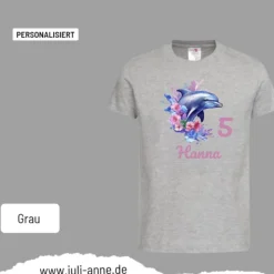 Personalisiertes Shirt GEBURTSTAG Zahl & Name personalisiert Aqua Delfin 2