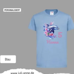 Personalisiertes Shirt GEBURTSTAG Zahl & Name personalisiert Aqua Delfin 2