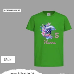 Personalisiertes Shirt GEBURTSTAG Zahl & Name personalisiert Aqua Delfin 2