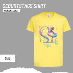 Personalisiertes Shirt GEBURTSTAG Zahl & Name personalisiert ~ Ballerina Fee Bunt Schmetterlinge