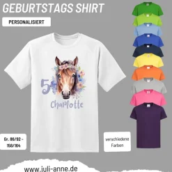 Personalisiertes Shirt GEBURTSTAG Zahl & Name personalisiert Flower Horse