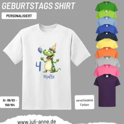 Personalisiertes Shirt GEBURTSTAG Zahl & Name personalisiert Party Drache Dino
