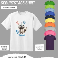 Personalisiertes Shirt GEBURTSTAG Zahl & Name personalisiert Party Waschbär