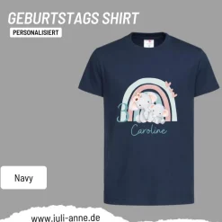 Personalisiertes Shirt GEBURTSTAG Zahl & Name personalisiert Regenbogen Elefant