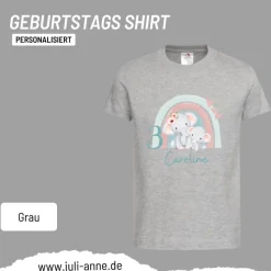 Personalisiertes Shirt GEBURTSTAG Zahl & Name personalisiert Regenbogen Elefant