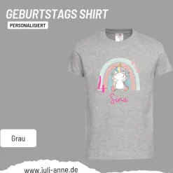 Personalisiertes Shirt GEBURTSTAG Zahl & Name personalisiert Regenbogen Dino Einhorn