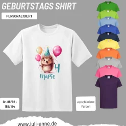 Personalisiertes Shirt GEBURTSTAG Zahl & Name personalisiert Party Igel