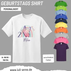 Personalisiertes Shirt GEBURTSTAG Zahl & Name personalisiert Regenbogen Schmetterling